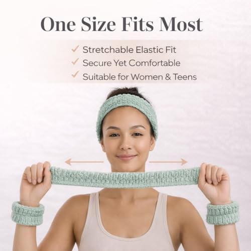 Sage Green Luxury Spa Headband & Wristbands Set for Skincare