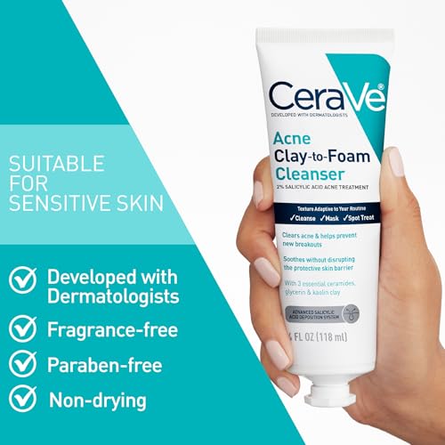 CeraVe Clay to Foam Acne Face Wash, 4 Oz - Salicylic Acid Treatment