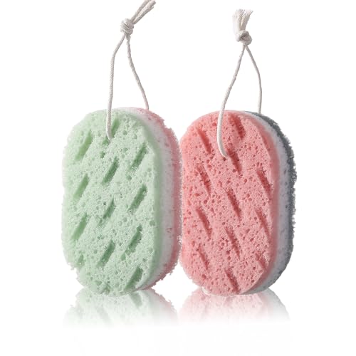 Heideryafei 2pcs Triple Layer Exfoliating Bath Sponge Set