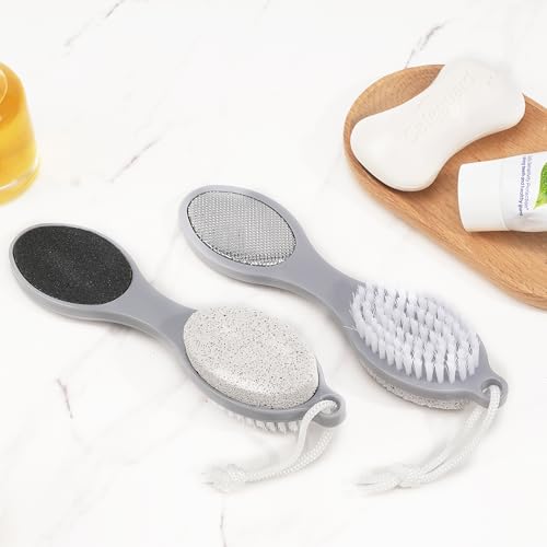 4-in-1 Foot Brush and Callus Remover Set - 2 Black Gray Foot Scrubbers by TaShow