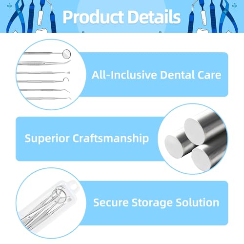 Ceonam 6-Piece Dental Tools Set — Stainless Steel Oral Care Kit with Mirror, Tweezers, Probe, Scaler & Case