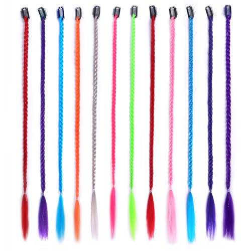 20 Inch Colorful Braided Hair Extensions - 12 Pcs Clip-in Synthetic Braids