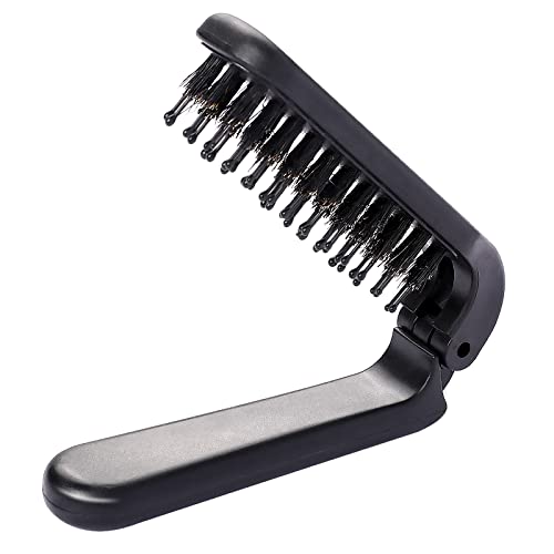Portable Folding Hair Brush with Boar Bristles - Travel Size