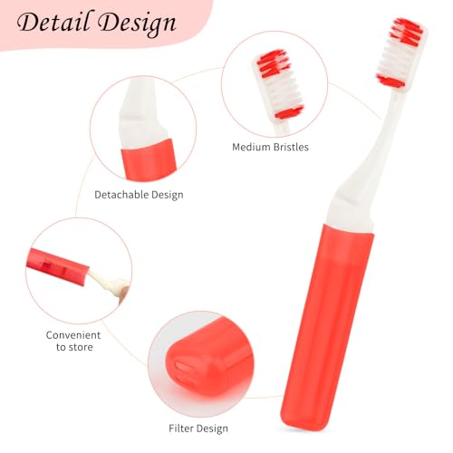 iRFKCIOW 5 Pack Mini Folding Travel Toothbrush Set with Cases - Soft Bristles, Portable & Individually Wrapped, Red, Purple, Green, Orange, Pink