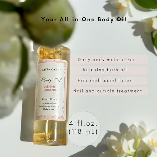 Jasmine Gardenia Body Oil - Vegan Hydrating Moisturizer with Vitamin E & Omega 4oz