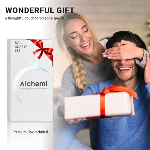 Alchemi Curved Blade Nail Clipper Set - Surgical Steel Fingernail & Toenail Clippers with Nail Catcher in Gift Box