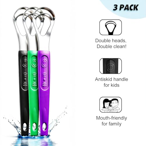 3-Pack Stainless Steel Tongue Scrapers for Fresh Breath