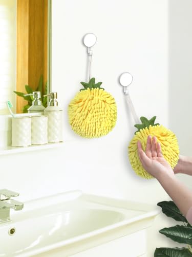 Sophie & Panda Fuzzy Ball Hand Towels Set of 2 - Fruit Themed Microfiber for Kitchen & Bathroom