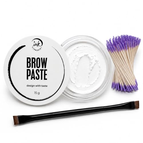 Ink Permanent Eyebrow Mapping Kit with White Paste, Precision Brush & Cotton Swabs