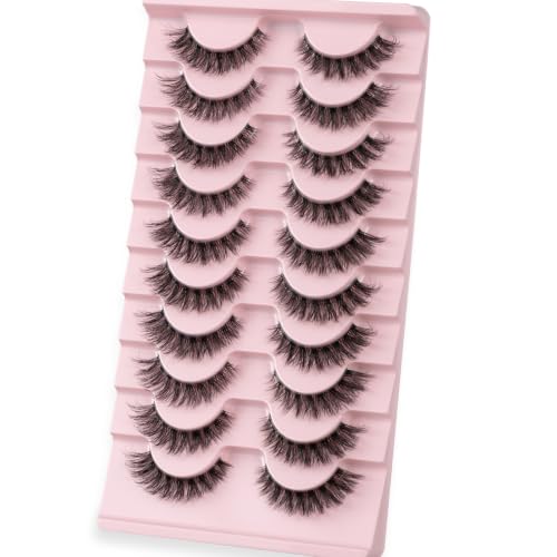 APCYUST Wispy Cat Eye False Eyelashes 30D 10 Pairs Natural Mink-Look Lashes Clear Band