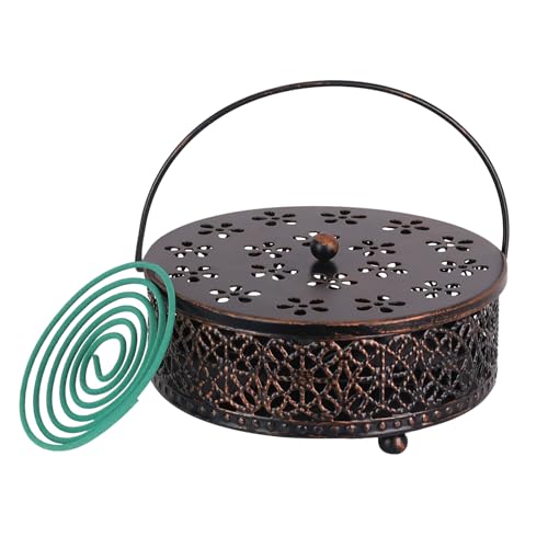 Fireproof Metal Mosquito Coil Holder with Handle - Bronze