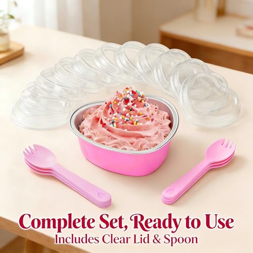 STN Mini Heart Shaped Cake Pans - 50 Pack, 3.5 oz Aluminum Foil