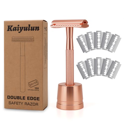 KAIYULUN Double Edge Safety Razor Set with Stand - Rose Gold
