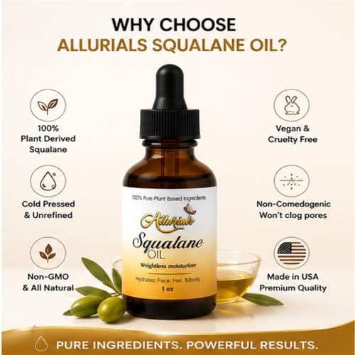 Squalane Oil 1 Oz - 100% Organic Plant-Based Facial Oil for Skin & Hair