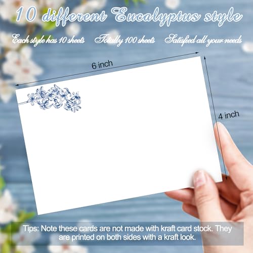 Spiareal 100 Pcs Floral Blank Note Cards - 4x6 Blue Stationery Set