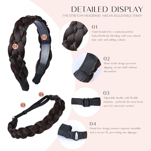 MaopaoBeauty Dark Brown Braided Headband Set (2PCS) for Women