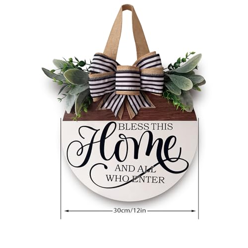Welcome Sign for Front Door | Floral Wooden Wreath Decor
