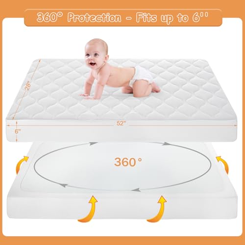 Yoofoss Waterproof Crib Mattress Protector - Soft Quilted Cover for 52''x28'' Cribs