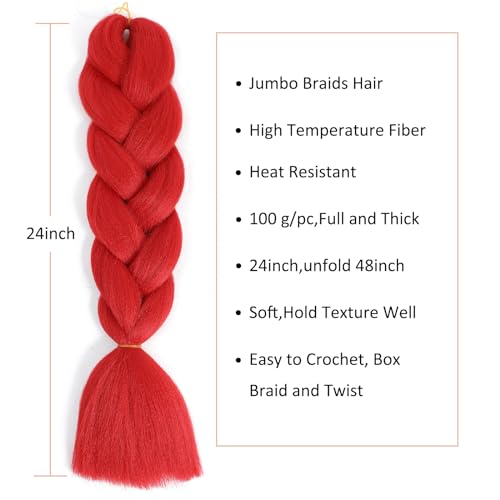 Herina 24-Inch Red Braiding Hair Extensions - Jumbo Synthetic Braids