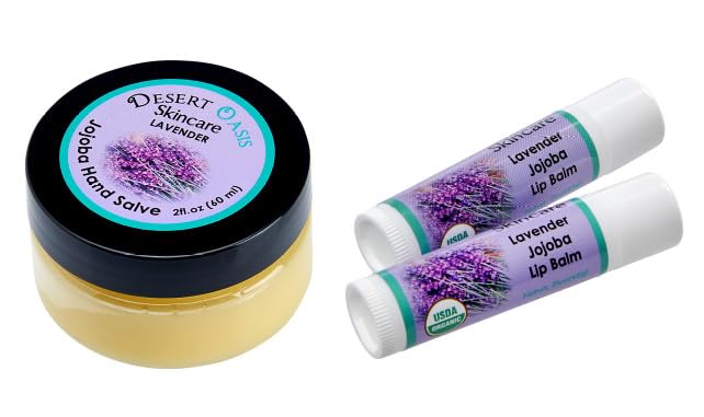 Organic Lavender Hand Salve & Lip Balm Set with Jojoba Oil