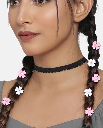 Wecoe 20 Pcs Pink & White Flower Hair Clips - Tiny Decorative Clips for Women & Kids