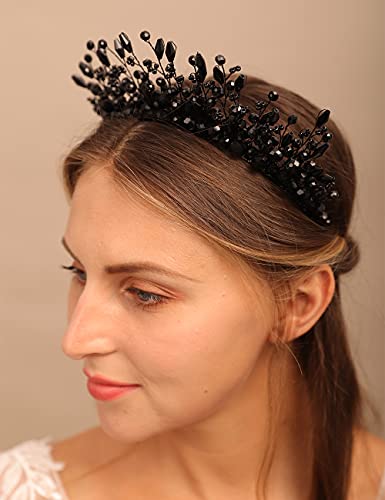 Black Pearl Tiara Hair Crown for Wedding & Bridal - Handmade Greek Goddess Style