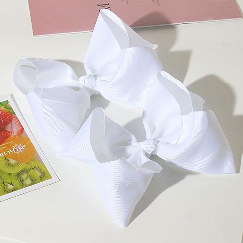 Jeffan White 8-Inch Grosgrain Ribbon Hair Bows for Girls & Toddlers - Pack of 10