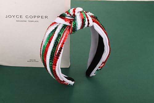 Christmas Sequin Headband for Women - Red, Green, White Holiday Top Knot Accessory