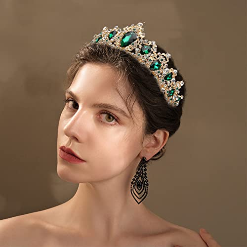 Didder Green Crystal Tiara - Baroque Crown for Women & Girls