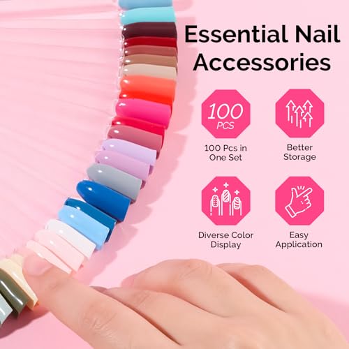 MelodySusie 100 Clear Nail Swatch Sticks with Ring - Practice Tips