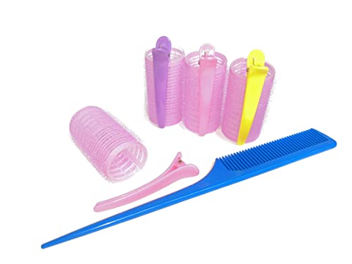 Kamay's Nylon 30mm Hair Curlers Set with 12 Duckbill Clips & Comb - No Heat, DIY Styling