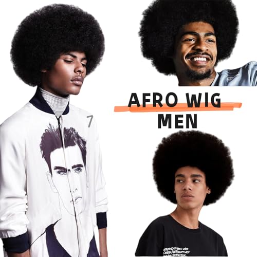 Sabosi Short Afro Wig for Men, 70s Disco Rocker Costume Synthetic Hair