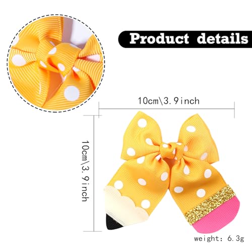Yellow Pencil Hair Bows Clips 2-Pack for Girls Back to School Toddler Kids