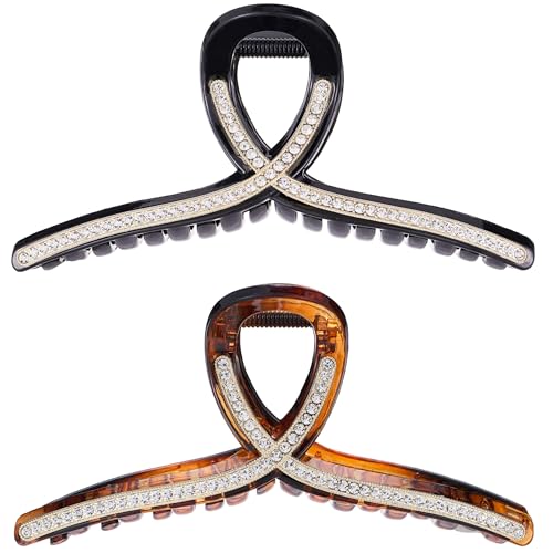 Pattern J Rhinestone Hair Claw Clips - Large Acrylic Jaw Clip for Women