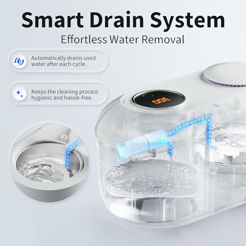 FIRBNO Ultrasonic Denture Cleaner with Auto Drain & Dry for Retainers