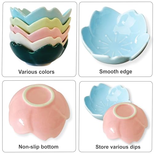 Dark Green Cherry Blossom Dish Set - 5 Cute Ceramic Plates