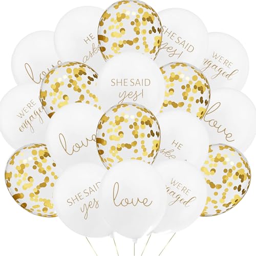 50 Engagement Balloons Set - He Asked, She Said Yes, Love & Gold Confetti