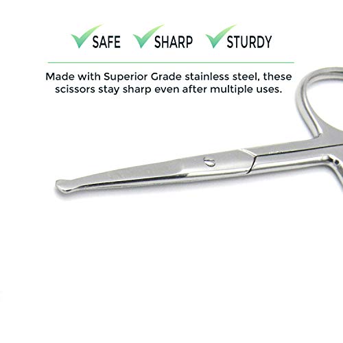 Rounded Stainless Steel Small Facial Hair Scissors, 3.7 Inches - Rounded Tip Scissors for Nose Hair, Mustache, Beard, Eyebrows, Eyelashes & Baby Nails
