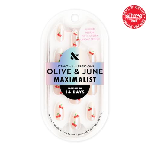 Olive & June Maximalist Press-On Nails Kit - Cherry French, 42 Non-Toxic Nails in 21 Sizes