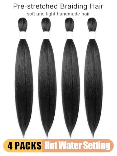 KAVSORAPI 36 Inch Pre-Stretched Braiding Hair 1B - 4 Packs
