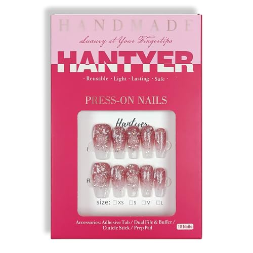 Hantyer Medium Coffin Press On Nails - Camellia Pink Gradient Gel Nails