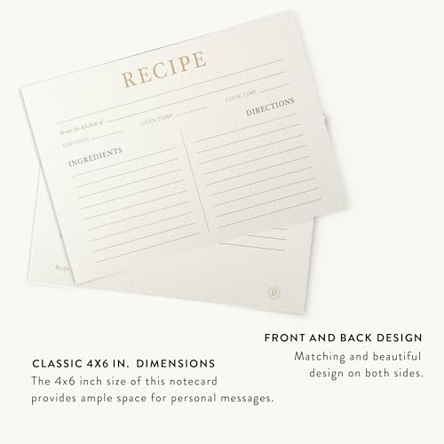 Elegant Recipe Cards - Champagne Gold, 4x6 Double-Sided Design