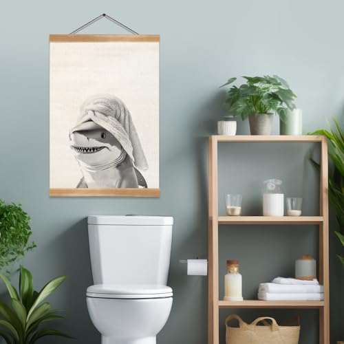 Funny Shark Bathroom Wall Art - 12x16 Inch Linen Poster