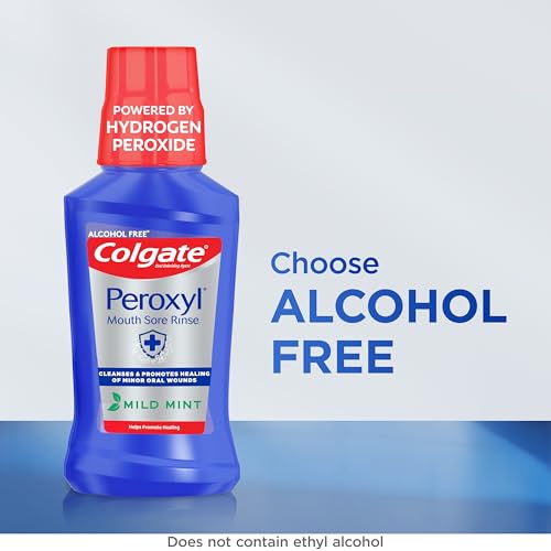 Colgate Peroxyl Antiseptic Mouth Sore Rinse, Alcohol-Free, Mint, 16.9 fl oz (Pack of 1) - Promotes Healing of Oral Wounds