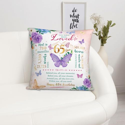 65th Birthday Gift Pillow Cover for Women - 18x18 Inches