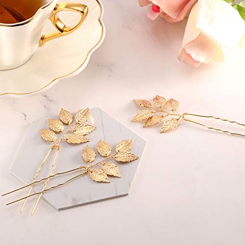 WILLBOND Vintage Gold Leaf Bridal Hair Pins - 10 Pack