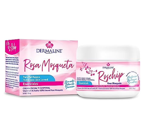 DERMALINE Natural Rosehip Oil Cream with Vitamin E - 2 Oz Moisturizer