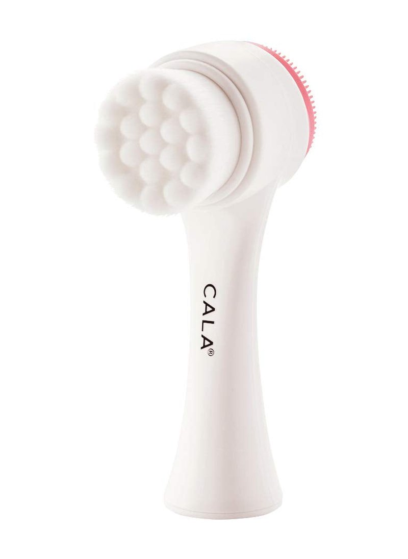 CALA Dual-Action Facial Cleansing Brush (Pink), Superfine Soft Bristles Deep Clean Pores, Removes Oil, Dirt, Long-Wear Makeup + Sunscreen, Water-Resistant for Shower Use