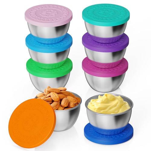 Kitlead 2.5 oz Sauce Containers - 8 Pack Stainless Steel with Silicone Lids