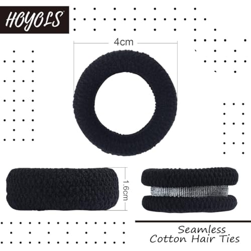 HOYOLS Large Black Seamless Hair Ties - 7pcs Stretchy Bands